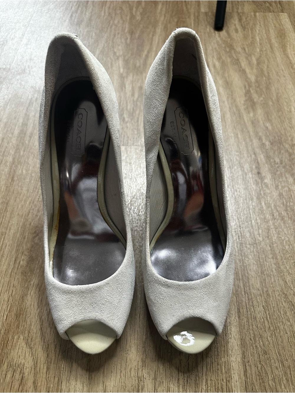 COACH Ivory Cream Suede Peep Toe Stiletto Pumps Heels Size 6.5B